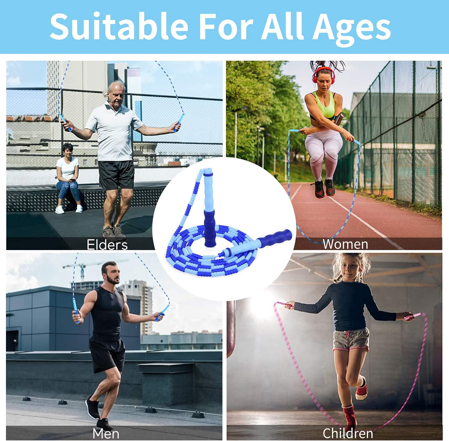 Jump Rope, Adjustable Length Tangle-Free Segmented Soft Beaded Skipping Rope, Fitness Jump Rope for Kids, Man, and Women Weight Loss 9.2 Feet