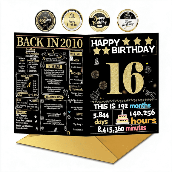BPPEG 16Th Birthday Card with Envelope,16Th Birthday Decorations for Girls Boys,16Th Birthday Gifts,Perfect for Daughter Son,Happy Birthday Cards for 16 Year Old Grandson Granddaughter,Backin 2010