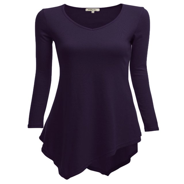 CHOK Tunique Longue à Manches Longues Col en V pour Femmes Robe T-Shirt