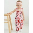 thumbnail image 4 of Rovasas Toddler Baby Girl Smocked Overalls Strawberry Tie Shoulder Jumpsuit, 4 of 9