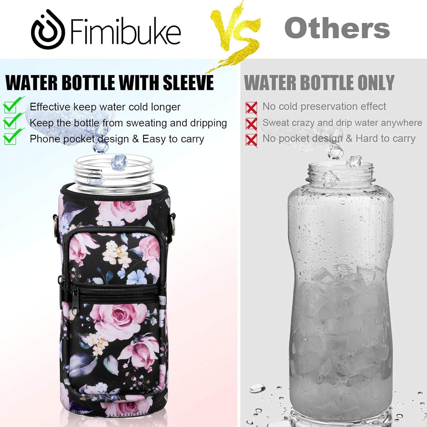Half Gallon Water Bottle with Sleeve 64 OZ Water Bottle with Straw & Time Marker to Drink Leakproof Motivational Water Jug with Insulated Holder for Women Men Workout Gym Sport