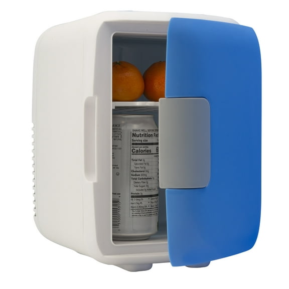 Eternal Road Trip Essentials Portable Mini Fridge | AC/DC Electric Cooler & Warmer for Home Office Car RV Boat, 4 Liter 6 Can (Blue)