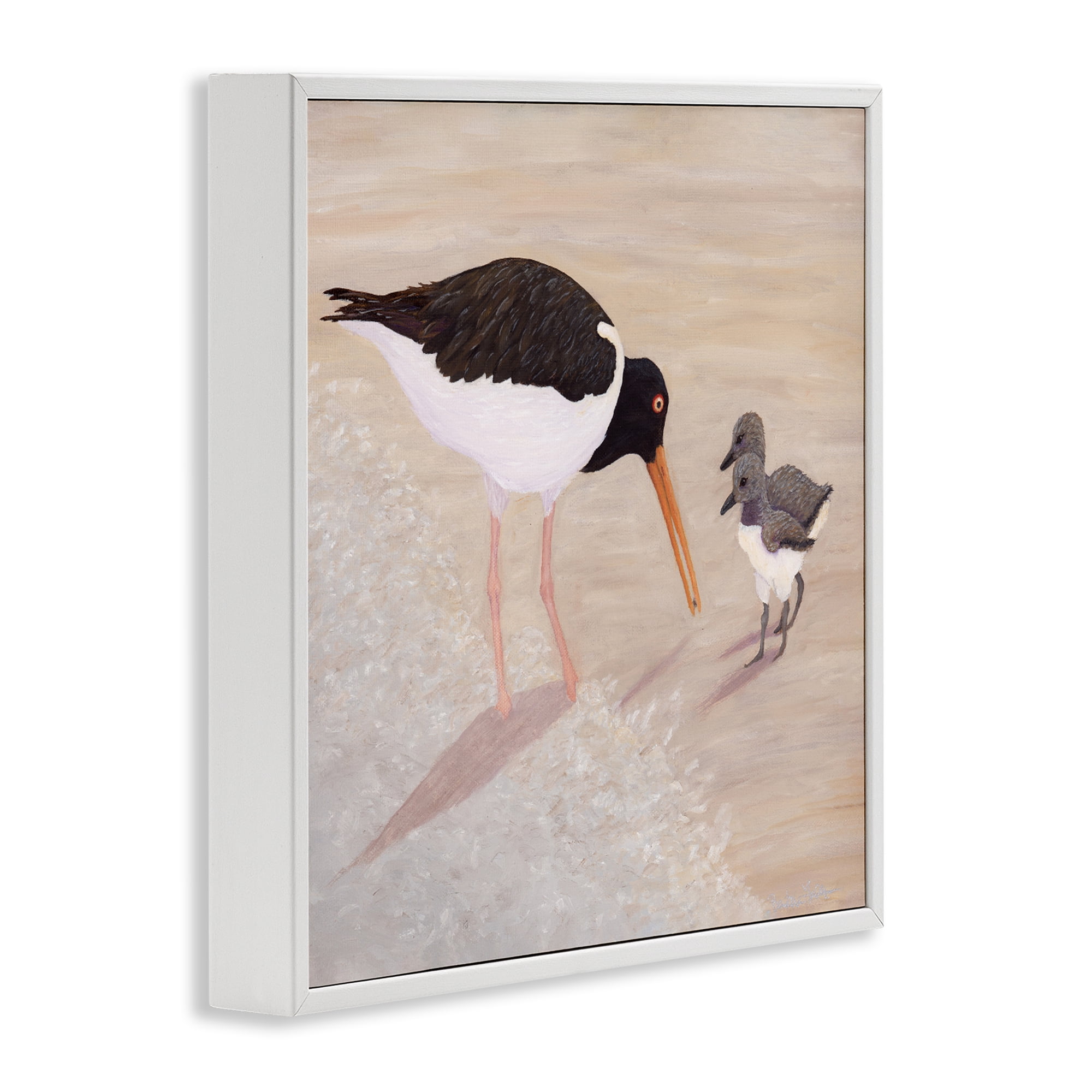 Stupell Industries American Oyster Catcher & Chicks White Framed Giclee Art, design by Barbara Fallenbaum