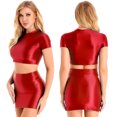 thumbnail image 3 of Conjuntos de faldas de vestir para mujer, conjuntos de dos piezas, ropa de discoteca, Top corto de manga corta con cuello redondo y falda de cintura alta, conjuntos Rave, 3 of 5