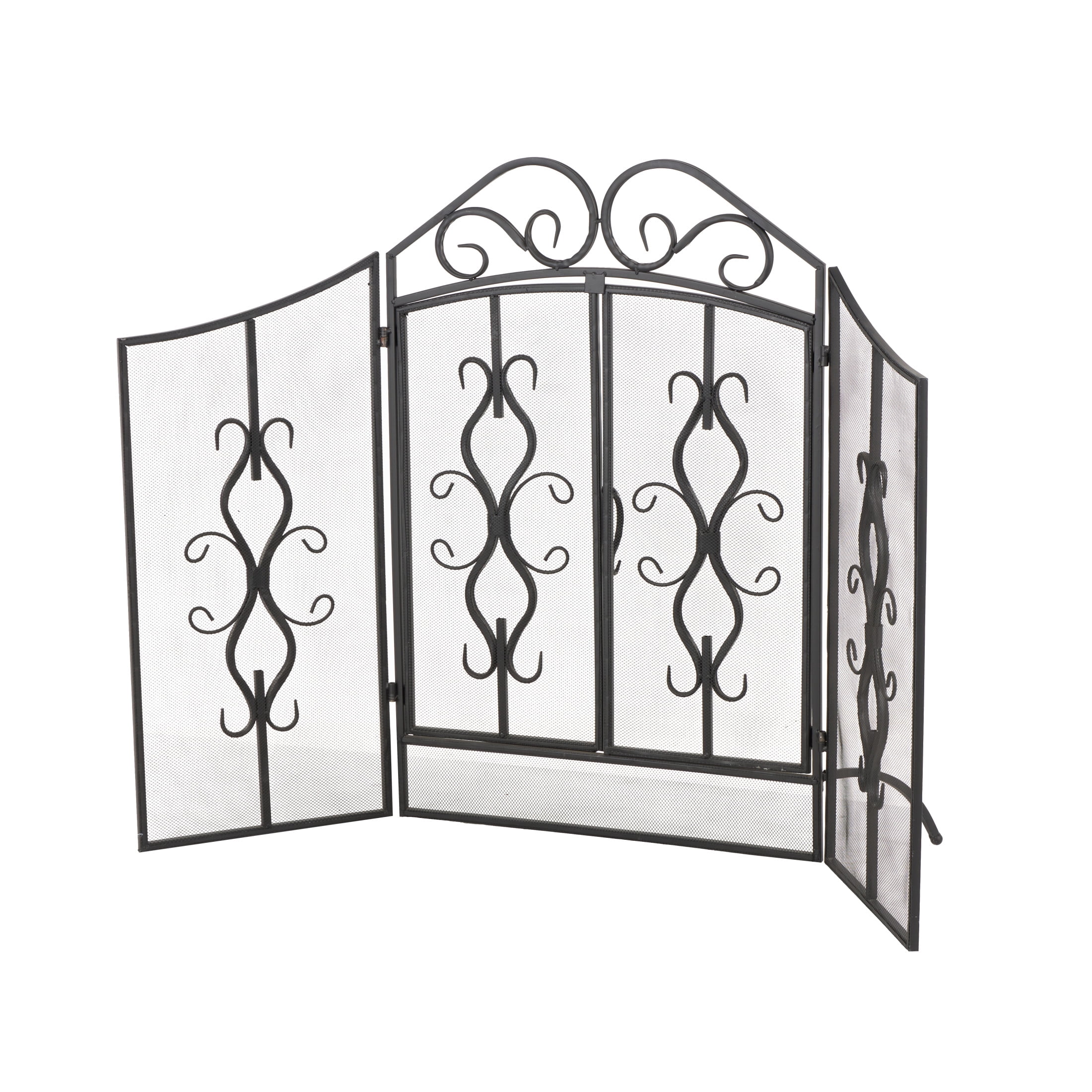 DecMode Gray Traditional Metal 3 Panel Foldable Fireplace Screen with Mesh Netting, 52"W x 35"H
