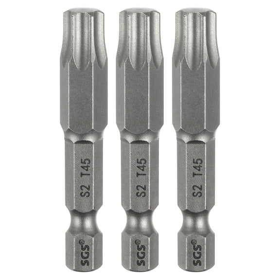 Uxcell 3pcs T45 Torx Head Screwdriver Bit 1/4" Hex Shank 2" (50mm) Long Magnetic No Hole Tip 6 Point Star Screw Driver