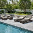 thumbnail image 3 of Opohoro 6-Pieces Adjustable Outdoor Rattan Wicker Chaise Lounge Set, Outdoor Reclining Chairs with Side Tables for Garden Pool Backyard Deck, Gray, 3 of 12