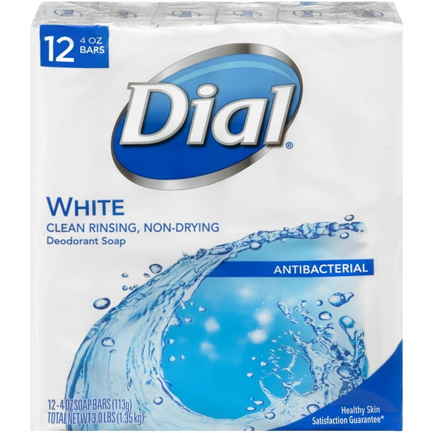 Dial Antibacterial Deodorant Bar Soap, White, 4 Ounce, 12 Bars