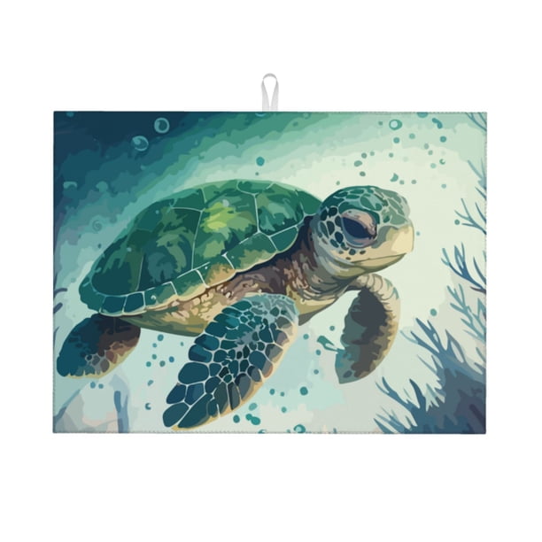 Balery Watercolor Turtle5 Alfombrilla de Secado para Cocina, 18x24 Pulgadas, Súper Absorbente para Platos y Encimeras