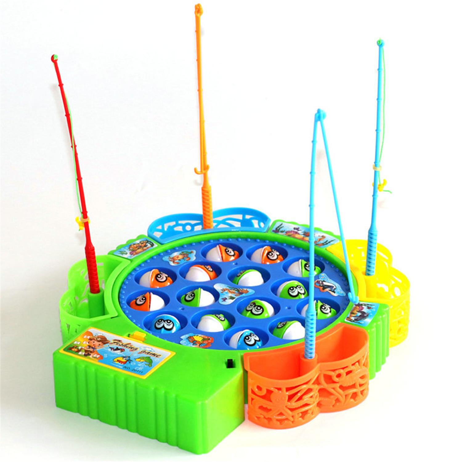 Fishing Game Toy Set with Rotating Board Music Includes 15 Fish 4