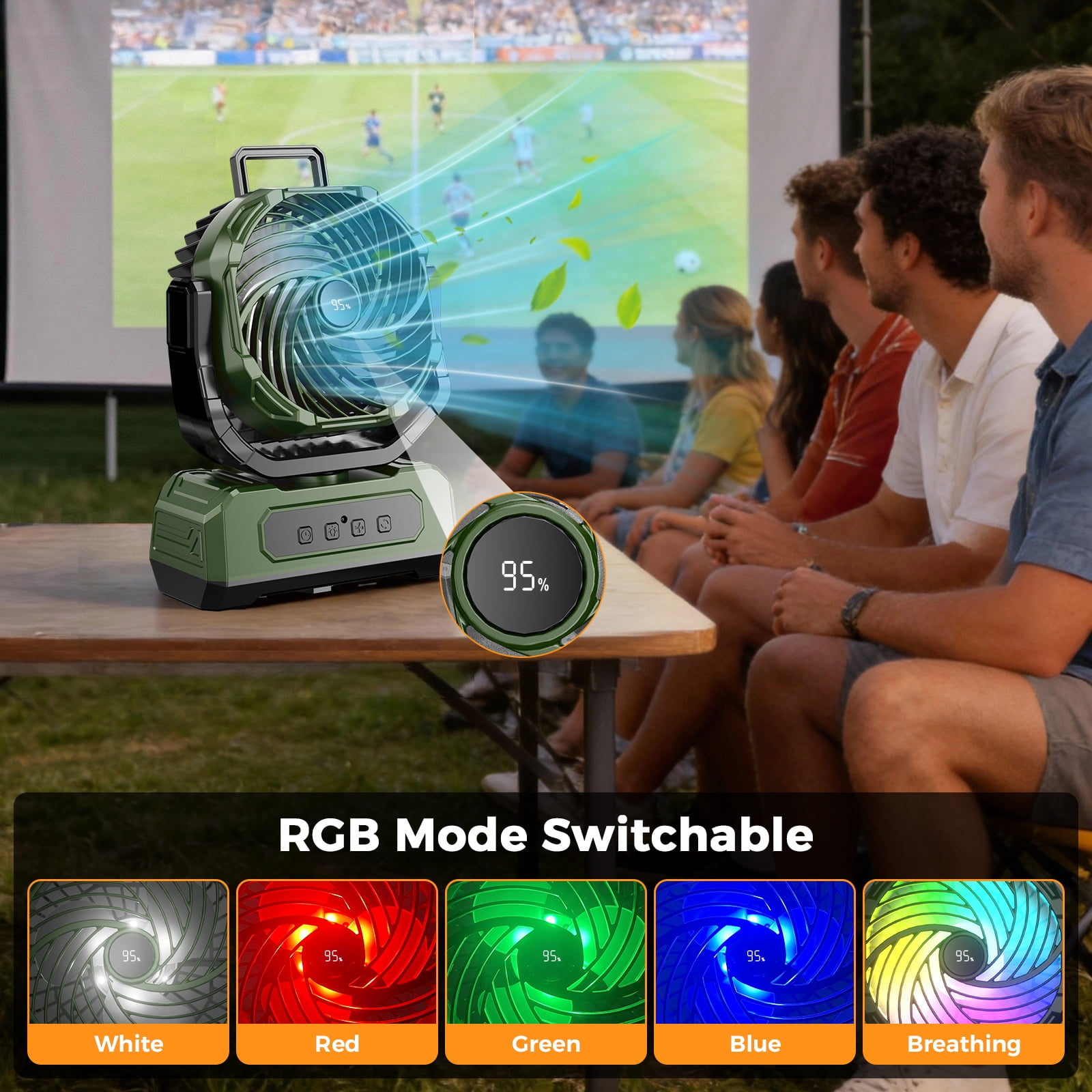 3-in-1 Camping Fan,Portable Fans Rechargeable , 20000mAh  Battery Powered Fanwith Light & Remote for Indoor, Outdoor, Tent, Travel, BBQ, Fishing, Jobsite - Green
