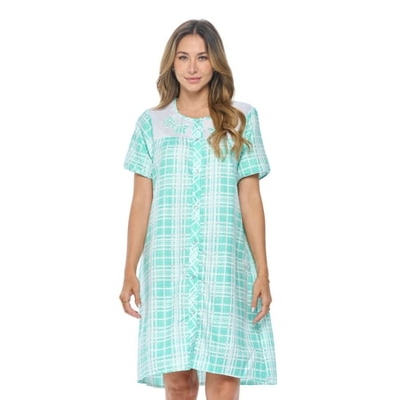 

Casual Nights Women s Snap Front House Dress Short Sleeve Woven Duster Housecoat Lounger Sleep Gown