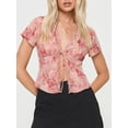 thumbnail image 5 of Women Crop Basic T-Shirts Summer Tie-Dye Print Tie Front Short Sleeve Tops Casual Cardigan for Streetwear, 5 of 10