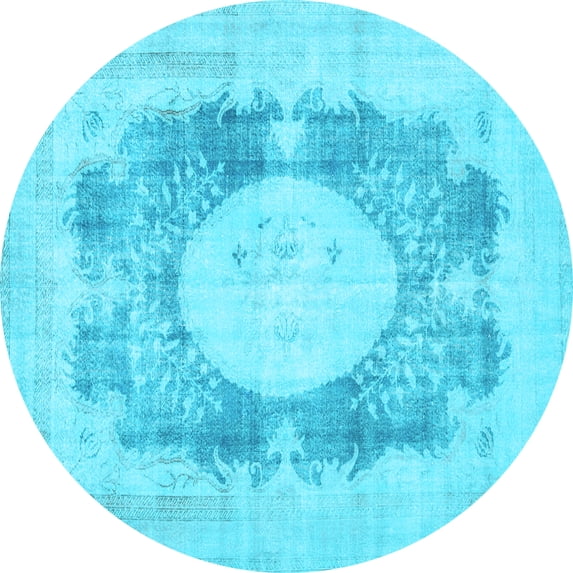 Ahgly Company Indoor Round Medallion Light Blue Traditional Area Rugs, 4' Round