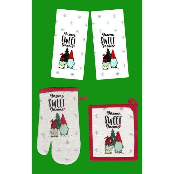 SeasonsEasy Christmas Gnome Kitchen Towels, Oven Mitt, Potholder Set, White