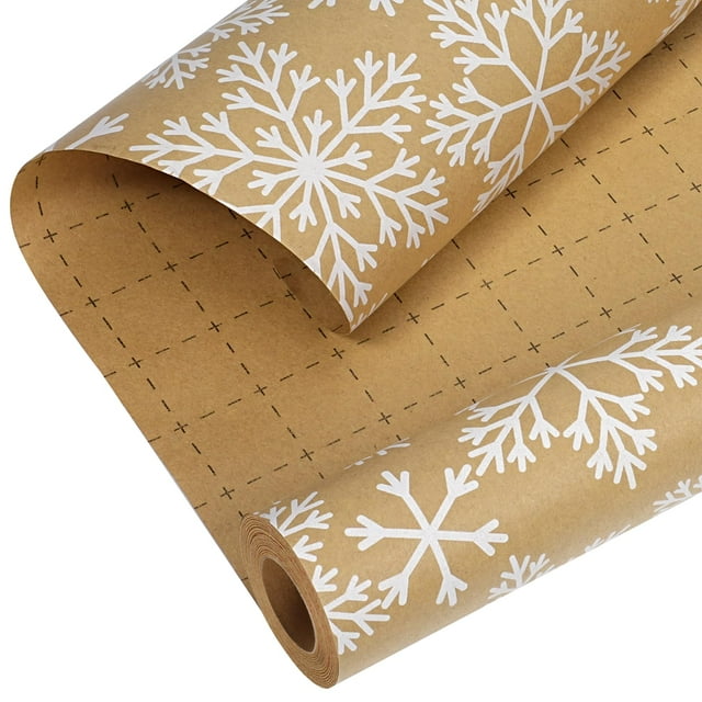 Envoltorio de regalo con forma de copo de nieve, papel kraft, papel navideño, 43 x 1000 cm