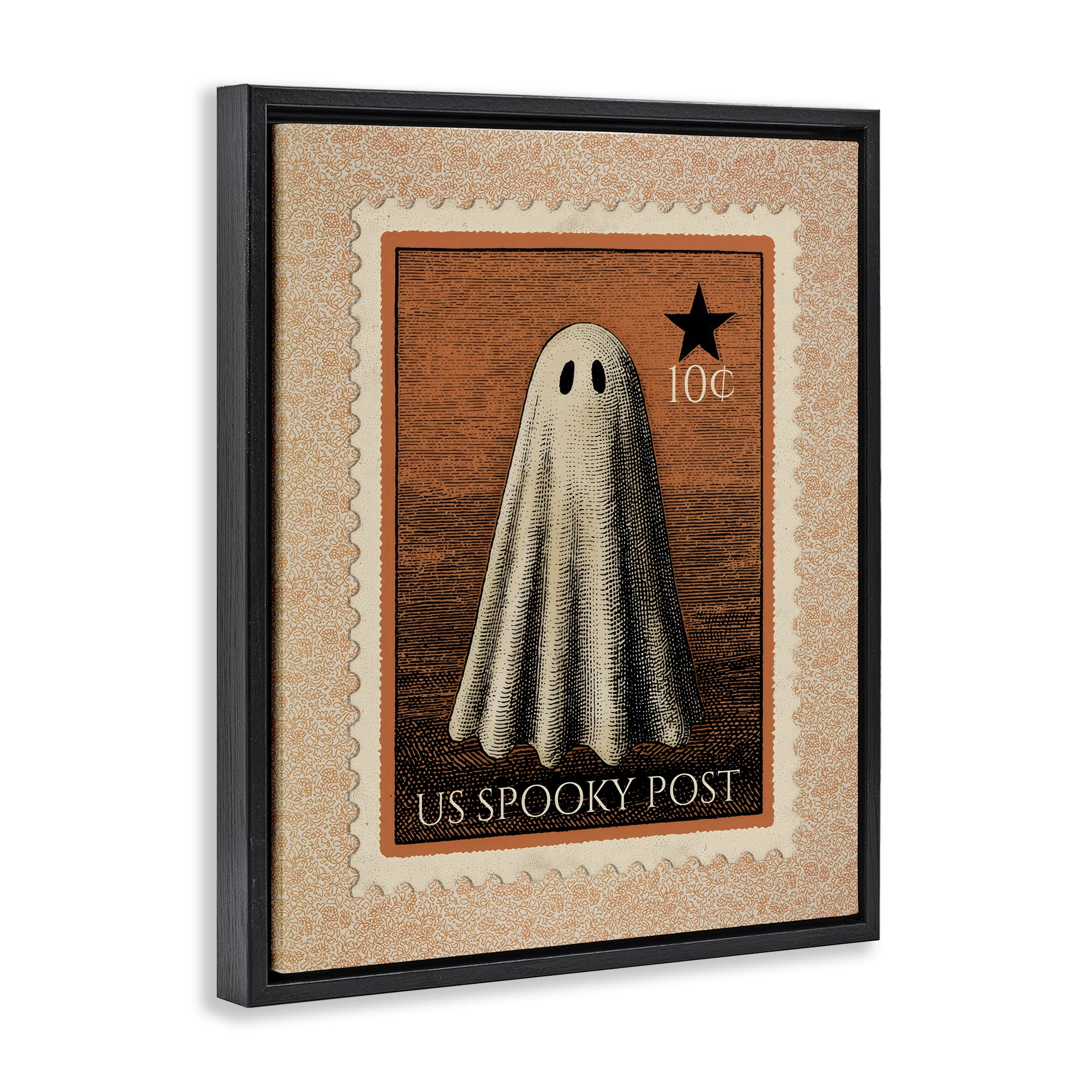 Vintage Ghost Stamp Black Framed Floater Canvas Wall Art, design by Arlington Prints