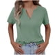 thumbnail image 1 of Mujeres de Verano Tops Nuevo Color Sólido Cuello en V Manga Corta con una Hendidura en el Doblado, Poliéster, 1 of 8