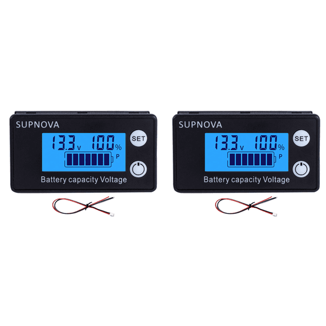 Indicador capacidad la batería DC 8-100V LCD Medidor voltaje digital (temperatura alarma) Azul