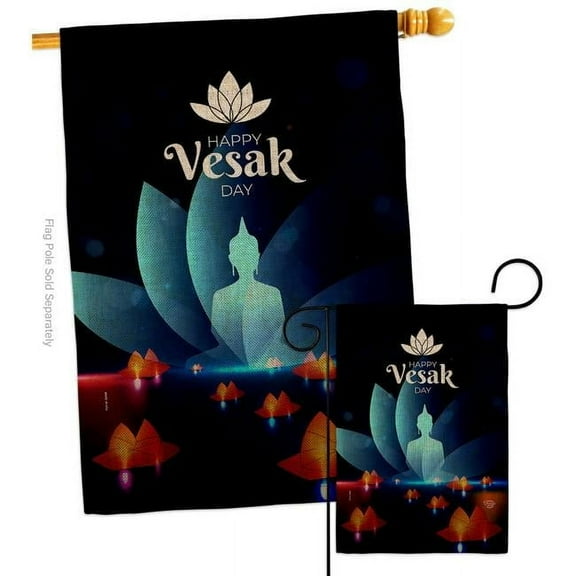 Ornament Collection S190177-DB Happy Vesak Day Religious 28 x 40 in. Double-Sided Decorative Horizontal House Flags Set for Decoration Banner Garden Yard Gift