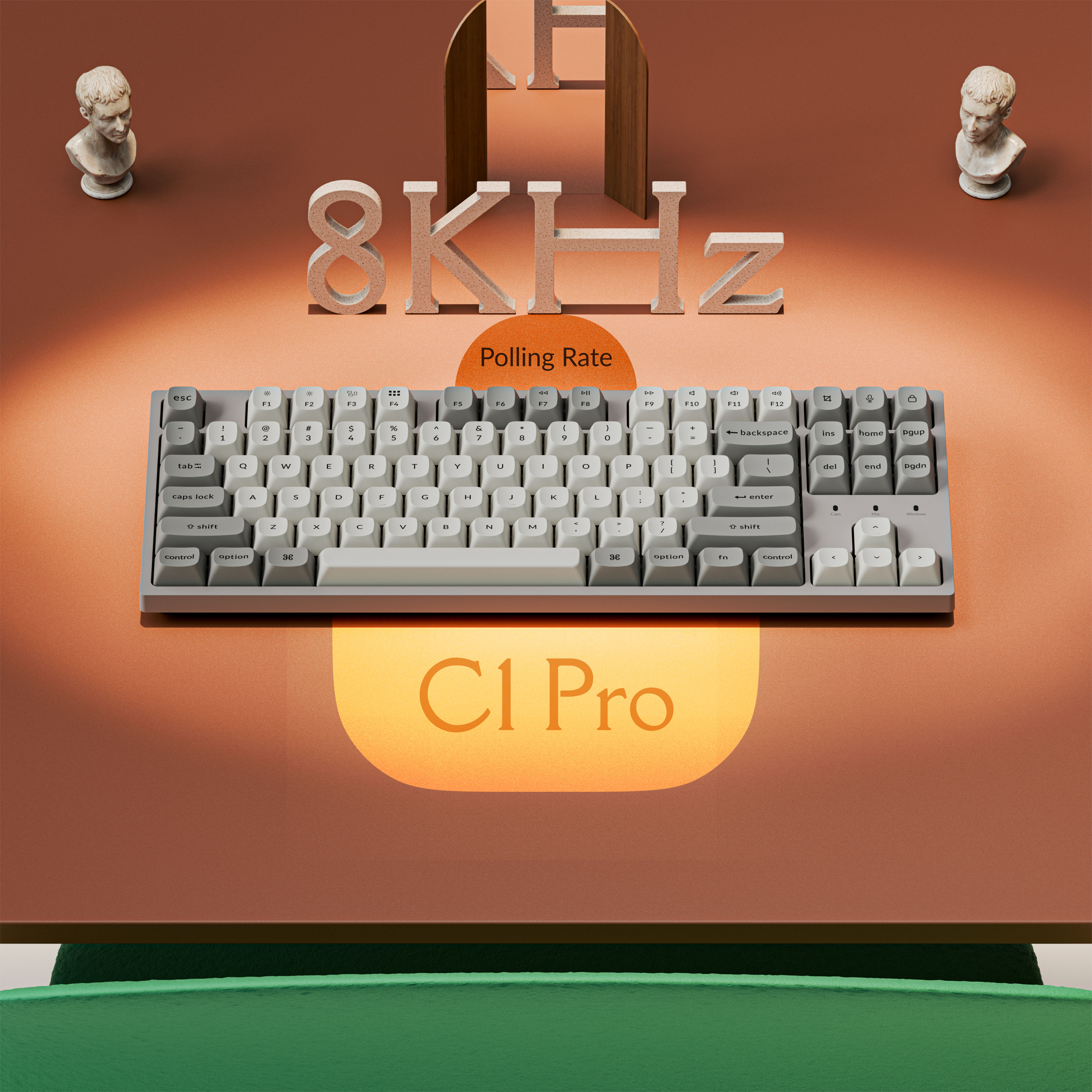 Keychron C1 Pro 8K QMK Wired Custom Mechanical Gaming Keyboard TKL, Keychron Super Linear Red Switch