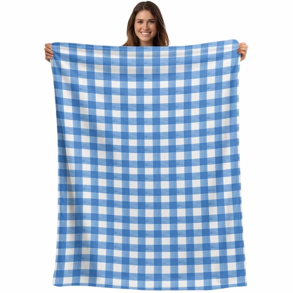 Blue Blanket Soft Cozy Warm Throw Blanket for Couch, Plush Fuzzy Flannel Fleece Blankets for Sofa, Country French Rustic Buffalo Plaid Modern Art Bed Blankets Lightweight Gifts for Women, 50"x60"