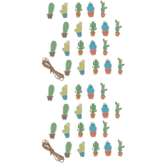 unbranded 40 pcs Cactus Wooden Pegs Photo Clips Note Memo Holder