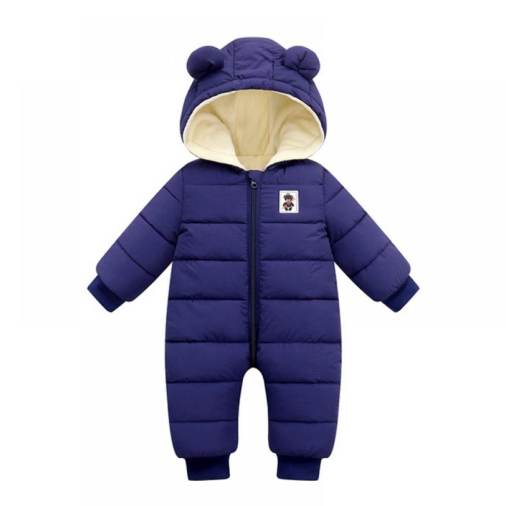 Happy Cherry Newborn Babys Winter Romper Thicker Warm Jumpsuit Snowsuit One Piece Outfit Hooded Outerwear 