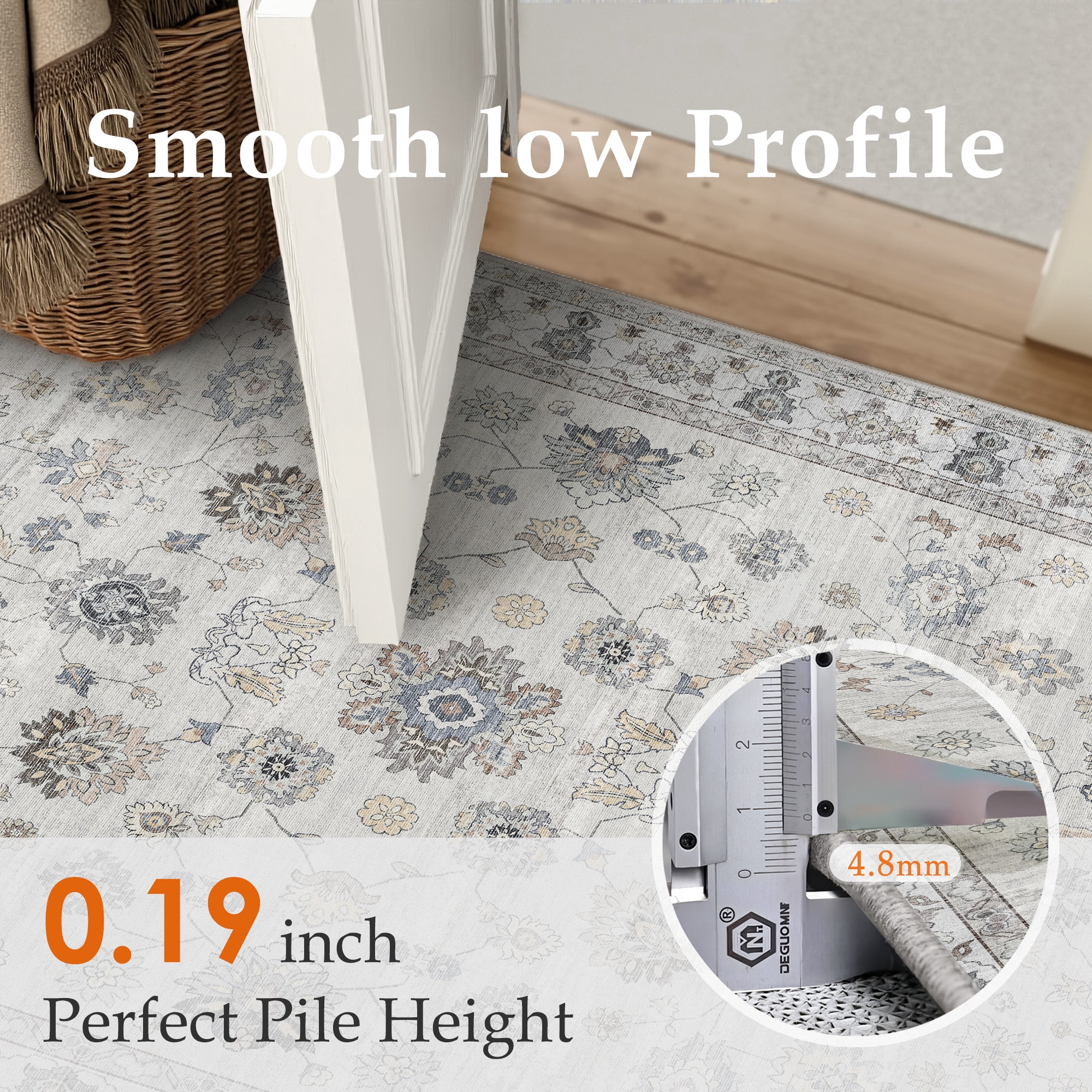 BERTHMEER 8'x10' Area Rugs for Living Room Large Vintage Gray Carpets for Bedroom Office Machine Washable Farmhouse Dining Room Oriental Rugs Non Slip Traditional Distressed Rugs