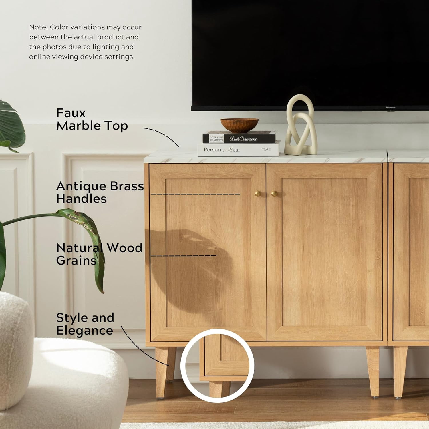 EYYTHUNG Modern Accent Cabinet with Faux Marble Top, Adjustable Shelves, 31.5 x 15.75 x 31.5 in