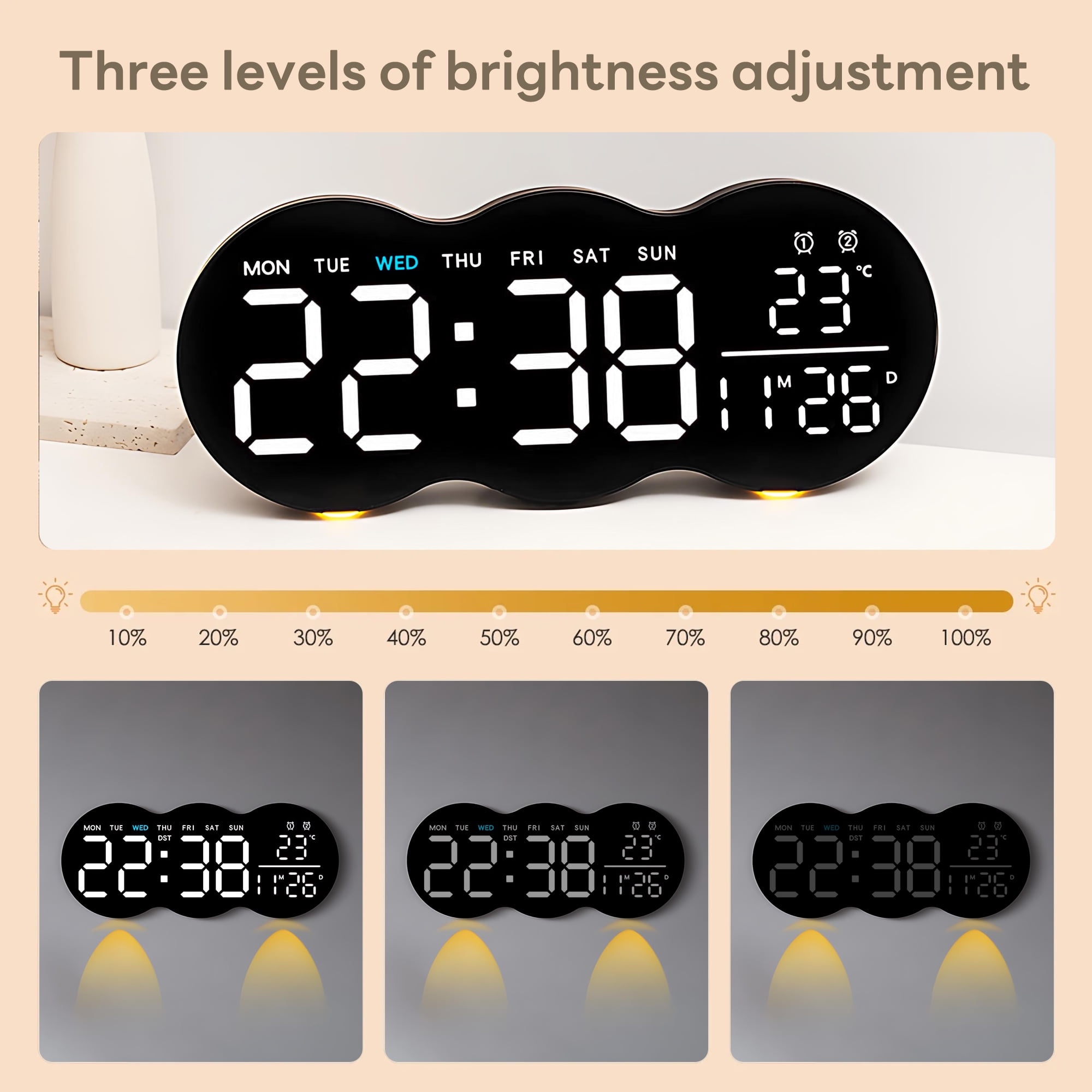INSMART 11" Digital Wall Clock Large Display for Home,Cloud Shape Digital Alarm Clock with Remote Control,Dual Alarm Clock,Temperature,Date,12/24H,DST for Bedroom, Kitchen,Office,Black