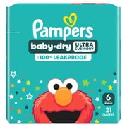 Pampers Baby Dry Ultra Cushiony Diapers, Size 6 (23-44 lbs), 21 Count, Up to 100% leakproof disposable diaper