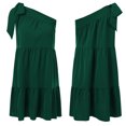 thumbnail image 3 of Vestidos De Playa Vestido corto de mujer con pliegues y cuello de un hombro para cóctel (verde oscuro XL Cgtredaw Para estrenar, 3 of 6