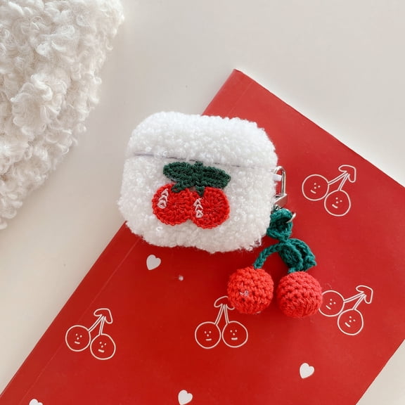 Winter Cute Warm Earphone Charging Case Shockproof Cover For Airpods 3 With Cherry Pendant