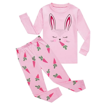 

Little Girls Rabbit Easter Pajamas 100% Cotton Pink Pjs Sleepwear for Kid 7