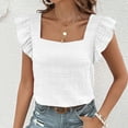 thumbnail image 2 of Women's Summer Square Neck T-Shirt Casual Flying Sleeves Blouse Soft Breathable Comfortable Versatile Stylish Top, 2 of 2