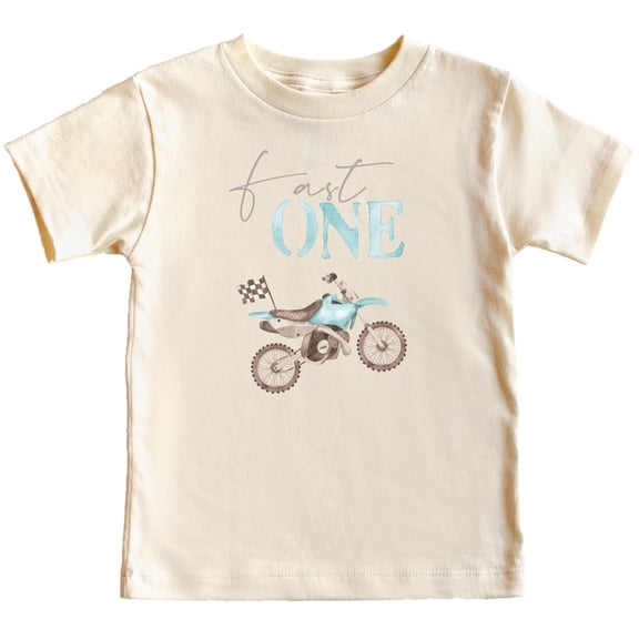 Fast One Blue Dirt Bike 1st Birthday Shirt for Boys First Bday Dirt Biker Theme Tee Natural Shirt 2T