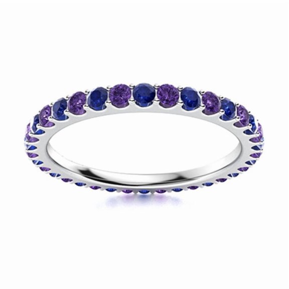 Full Eternity Round Amethyst & Blue Sapphire 925 Sterling Silver Women Ring