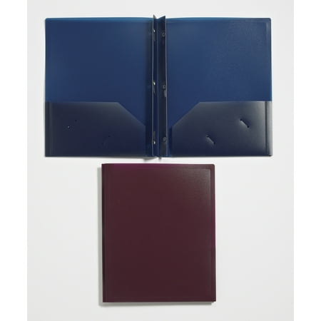 - School Smart Polypropylene 2 Pockets Heavy Duty Pocket Portfolio with Fastener, Burgundy, Pack of 2