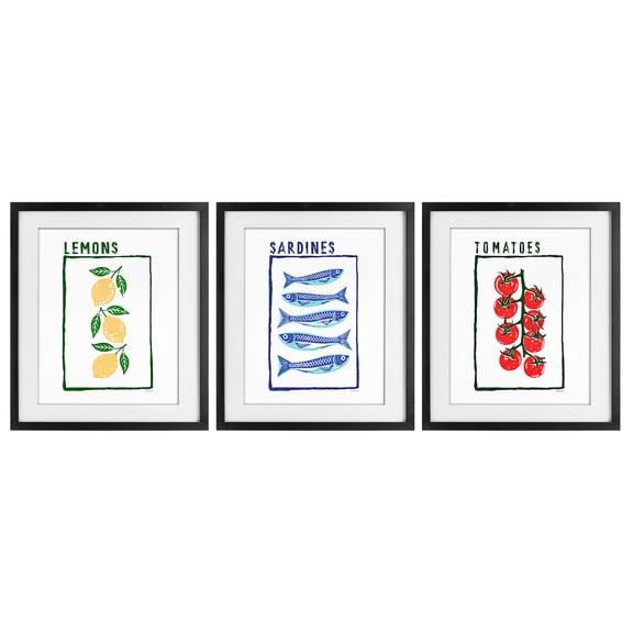 Stupell Industries Healthy Summer Foods 3 Piece Black Framed Print Under Glass Set, design by Amanda Greenwood