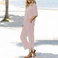 thumbnail image 2 of Dyfzdhu Plus Size Linen Sets for Women 2 Piece Daily Casual Solid Long Sleeve Shirt Tops Pockets Pants Trousers Set Summer Outfits Pink, 2 of 9