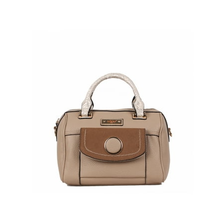 - Multiple Compartment Beige Boston Style Handbag, Women Purse