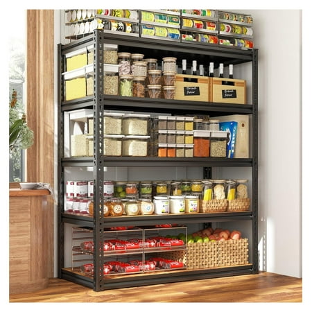

ZHOUJIA Garage Shelving Heavy Duty Load 2500LBS Garage Storage Shelves Adjustable Heavy Duty Shelving Metal Storage Shelving for Garage Metal Shelf for Pantry Kitchen 33.85 W x 15.35 D x 65.74 H Black