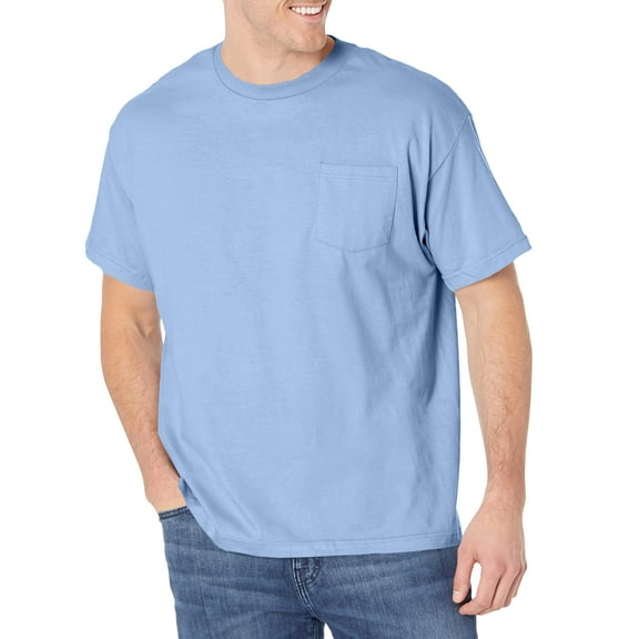 Men's Hanes Beefy-T w/Pocket (Pack of 2) 2 Light Blue