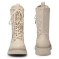 thumbnail image 4 of Dream Pairs Women's Fashion Lug Sole Ankle Booties Lace-Up Mid Calf Combat Boots SDMB2217W BEIGE WHITE Size 8, 4 of 5