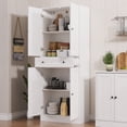 thumbnail image 2 of 71" Tall Kitchen Pantry Storage Cabinet, Farmhouse Pantry Cabinet with 4 Doors & Drawer, Freestanding Cupboard with Adjustable Shelves, Rustic Wood Cupboard for Kitchen, Dining Room, White, 2 of 10