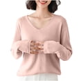 thumbnail image 2 of asjyhkr Women Ribbed Knit Shirts Long Sleeve V Neck Tops Solid Color Comfy Loose Fitting T Shirts Sweater, 2 of 4