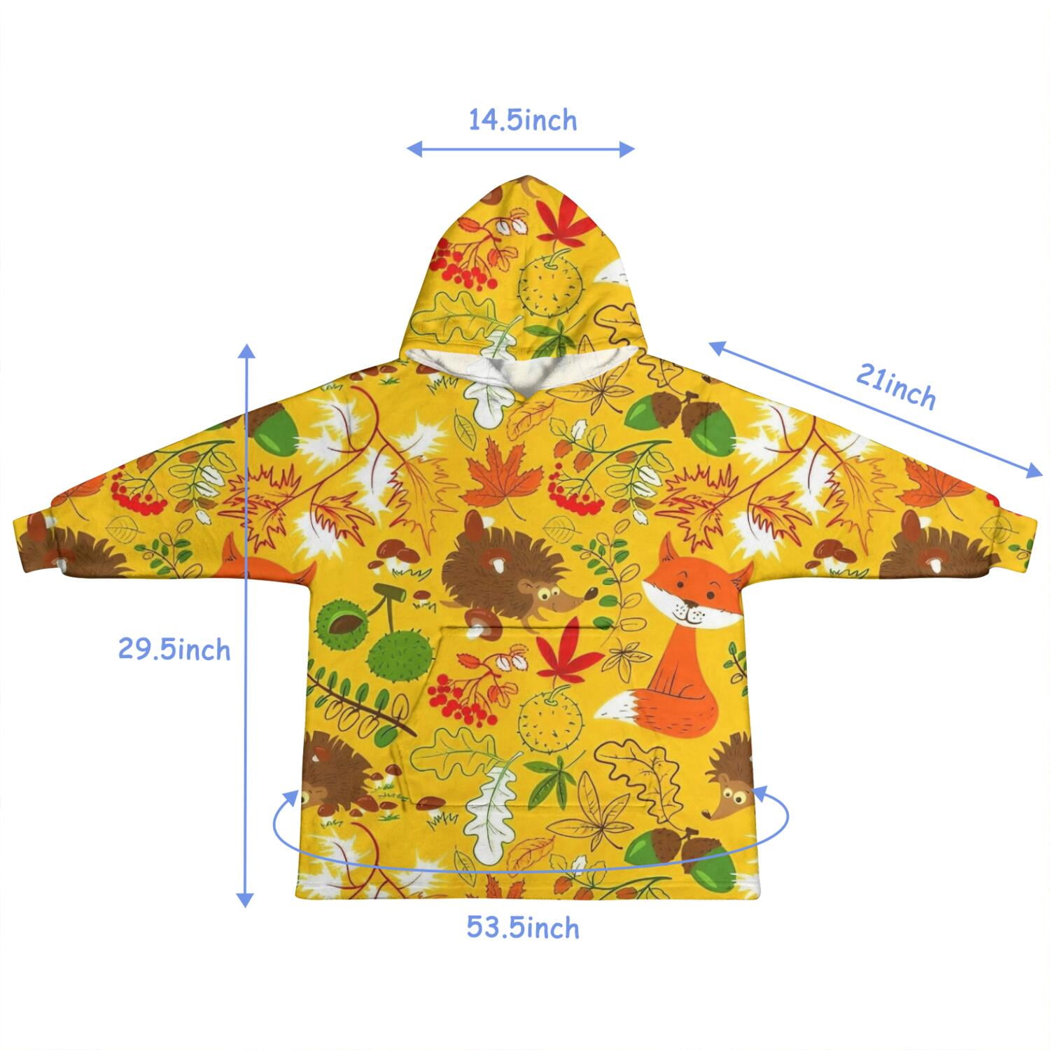 Cute Hedgehogs Animals Pattern Blanket Hoodies for Kids 6-13YR Oversize Wearable Blanket Hoodies for Boys Girls Teens