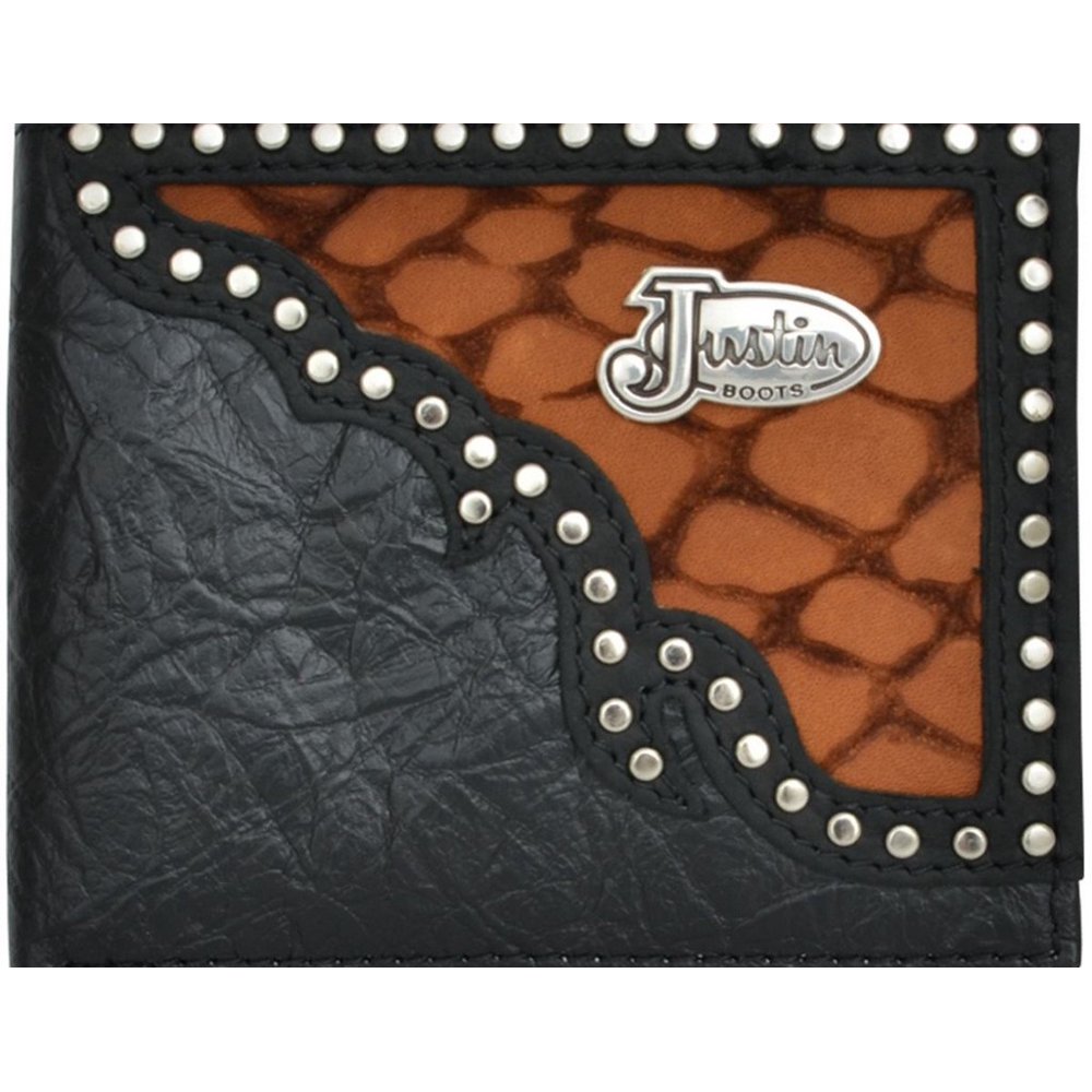 JUSTIN Justin Western Wallet Mens Bifold Inlay Concho Black Brown