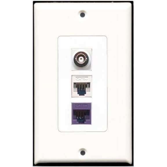 RiteAV - 1 Port BNC 1 Cat5e Ethernet White 1 Cat5e Ethernet Purple Wall Plate Decorative